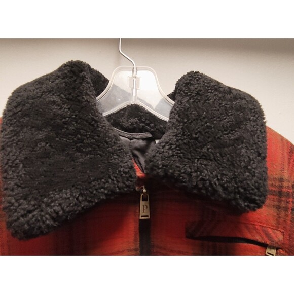 Red Buffalo Check Pendleton Lafayette  Wool  Coat Shearling Collar Womens  L - Picture 4 of 16